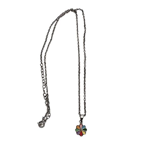 2 Sterling Silver Children’s Necklaces - Cross & Colorful Flower Pendants - Picture 5 of 11